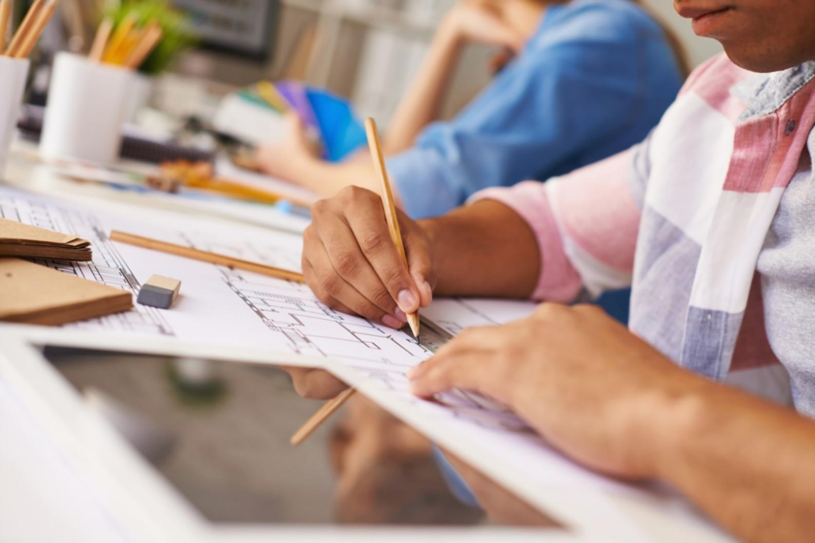 Modern classroom setup with computers and collaborative learning environment